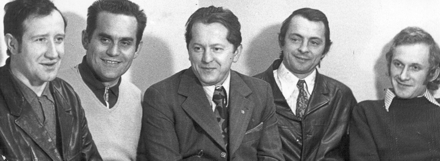 Trenerzy i działacze sekcji LA po reaktywacji. Od lewej: Wojciech Rutyna, Edward Maciąg, Zbigniew Kołodziej, Czesław Okoński, Józef Ramus